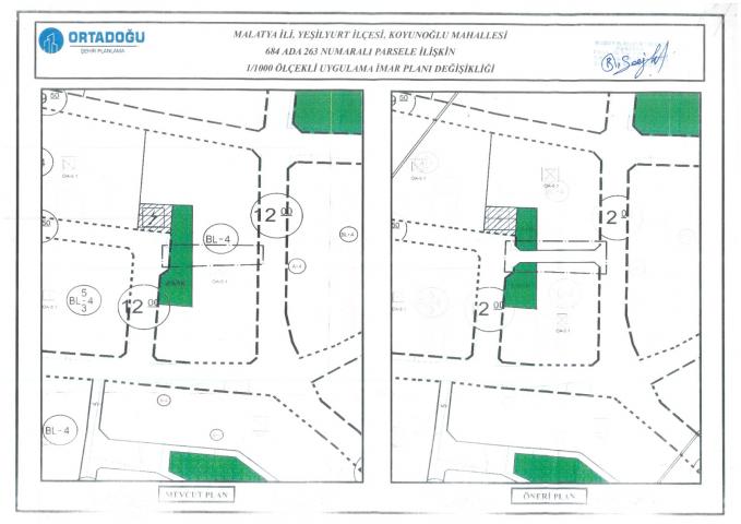 Koyunoğlu Mahallesi 684 Ada 263 Parselin güneyinden geçen mevcut kadastral yolun(7 metre) işlenmesi yönünde Uygulama İmar Planı