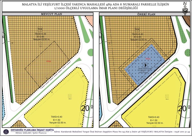  Yakınca Mahallesi 489 ada 6 parselde yapılan Uygulama İmar Planı Değişikliği